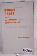 Brown & Sharpe-Brown & Sharpe 1 Univerasal Grinding Parts Manual-#1-1-No. 1-01